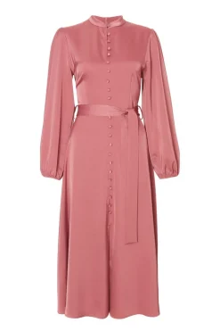 Quiz Evening Dresses|Day At The Races>Mauve Satin Button Front Midaxi Dress