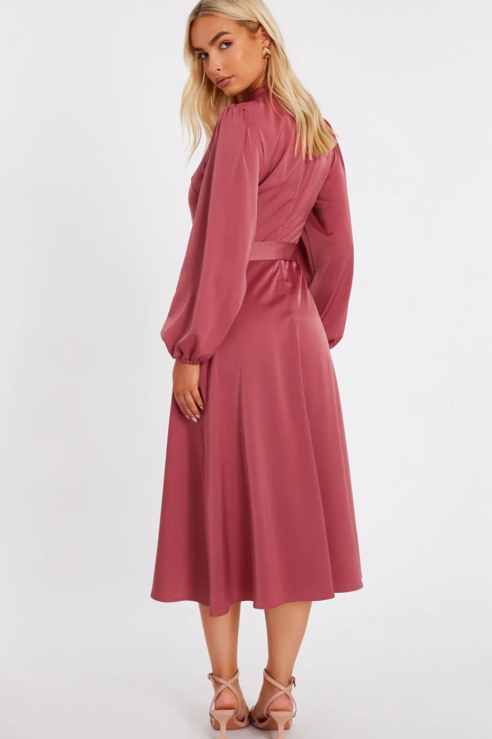 Quiz Evening Dresses|Day At The Races>Mauve Satin Button Front Midaxi Dress