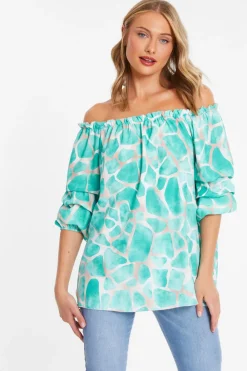 Quiz Shirts & Blouses|Bardot Tops>Mint Giraffe Print Bardot Top