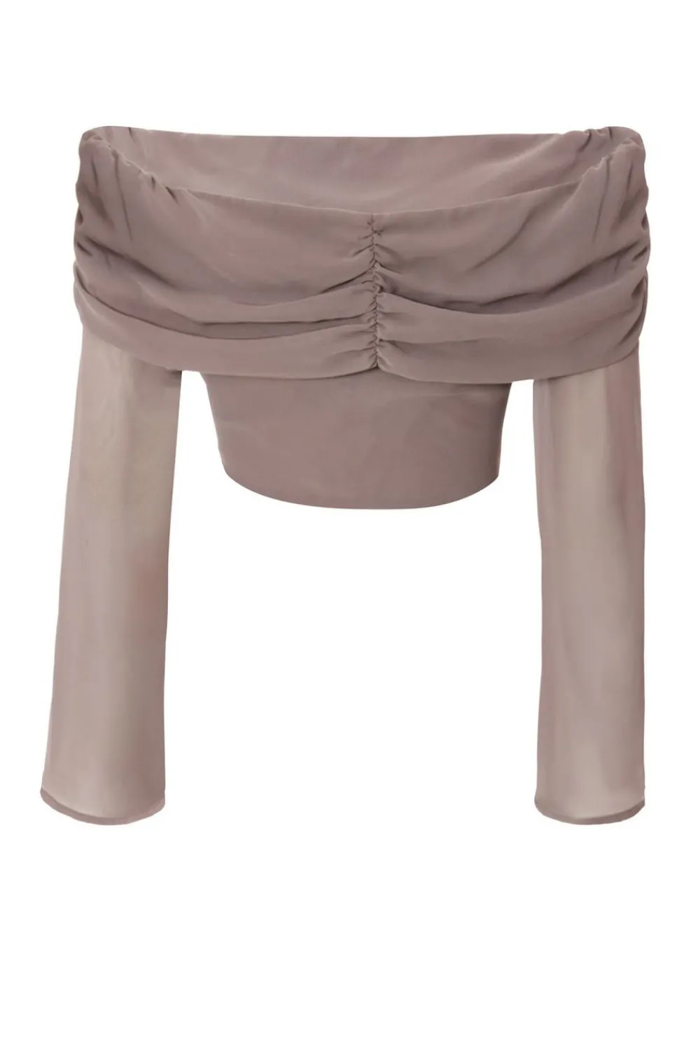 Quiz Going Out Tops|Crop Tops>Mocha Chiffon Ruffle Crop Top
