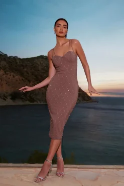 Quiz Summer Dresses|Occasion Dresses>Rhinestone Bodycon Midi Dress