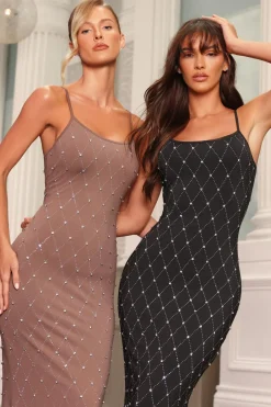 Quiz Evening Dresses|Prom Dresses>Rhinestone Square Neck Maxi Dress