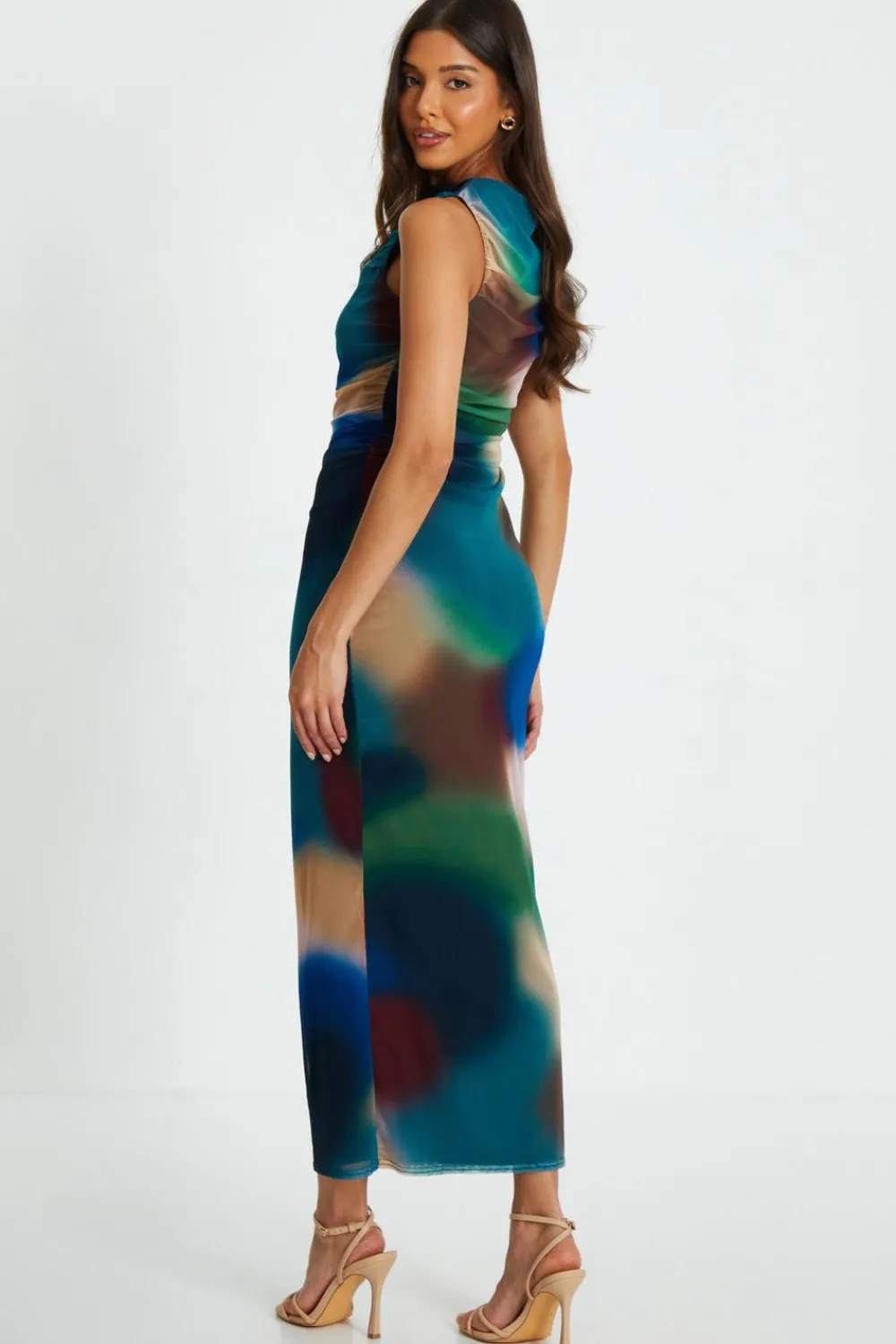 Quiz Summer Clothes|Summer Dresses>Multicoloured Brushstroke Print Sleeveless Midaxi Dress