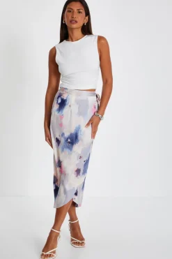 Quiz Summer Clothes|Skirts>Multicoloured Marble Print Wrap Midi Skirt