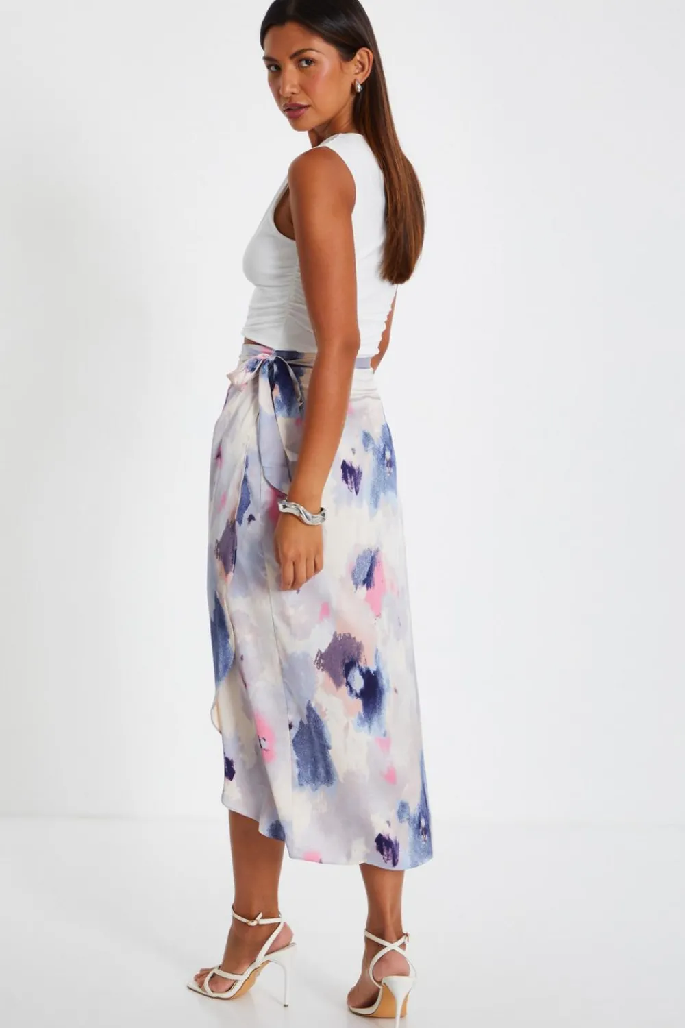 Quiz Summer Clothes|Skirts>Multicoloured Marble Print Wrap Midi Skirt