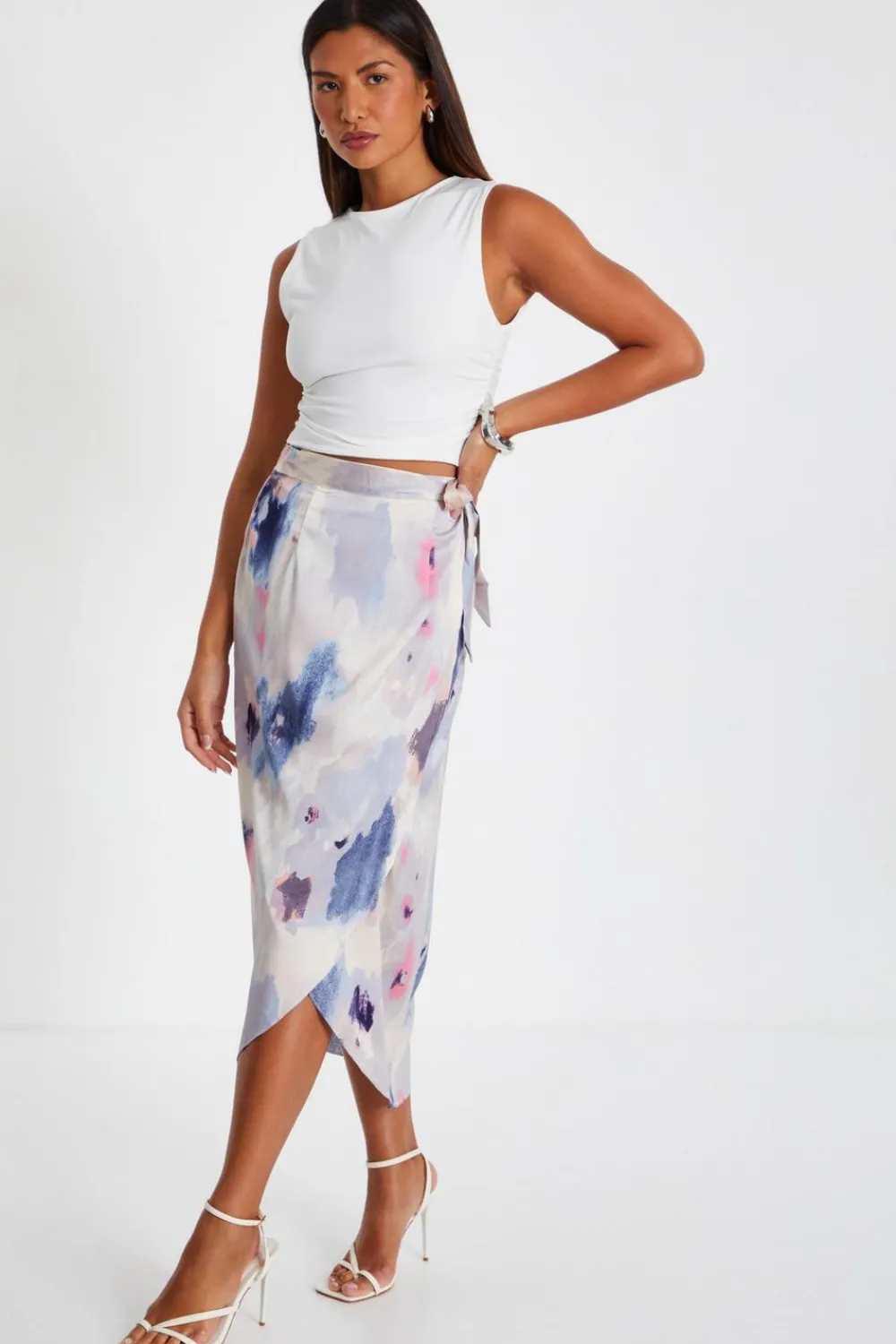 Quiz Summer Clothes|Skirts>Multicoloured Marble Print Wrap Midi Skirt
