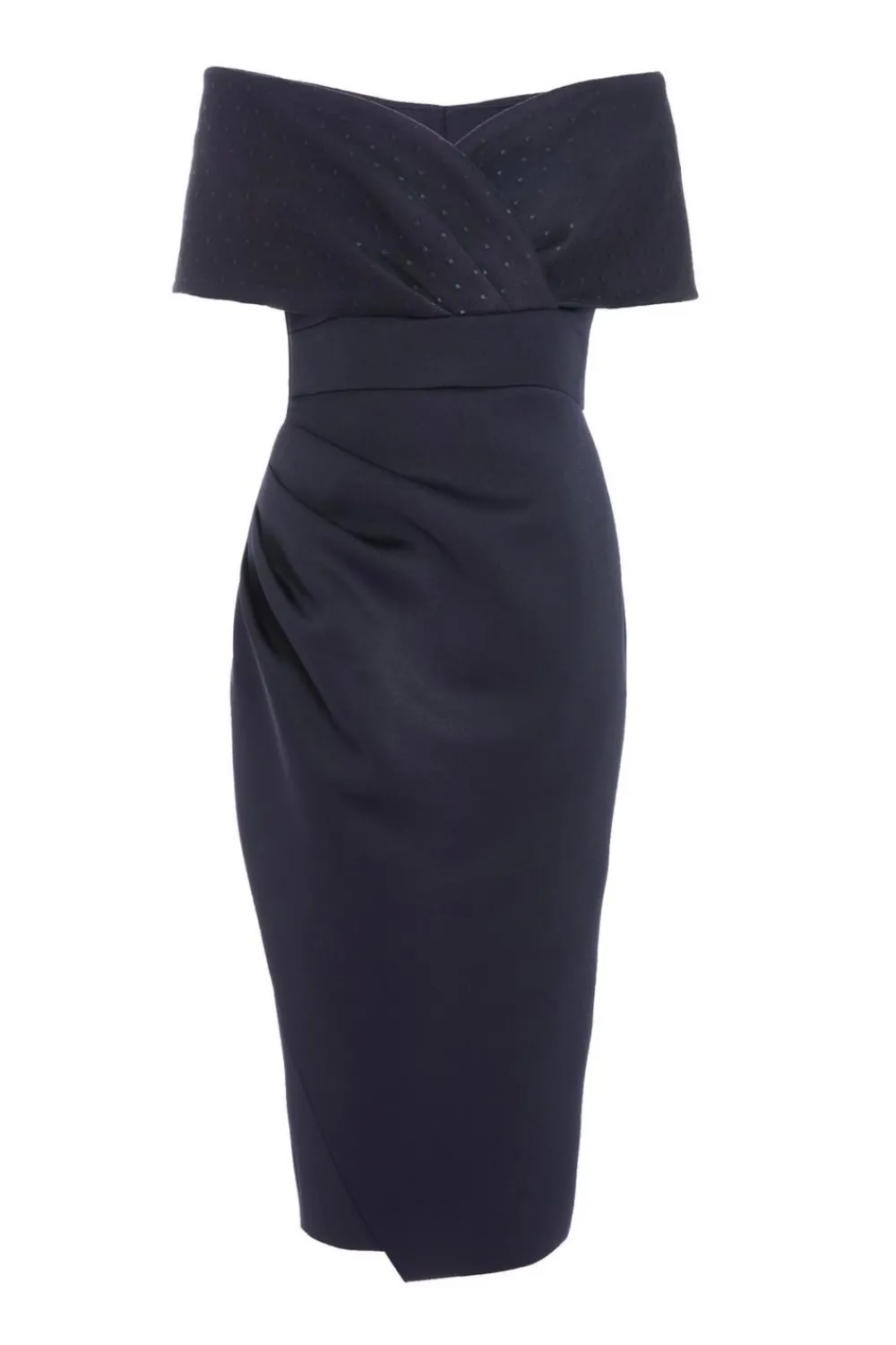 Quiz Christening Guest|Wedding Guest Dresses>Navy Bardot Ruched Midi Dress