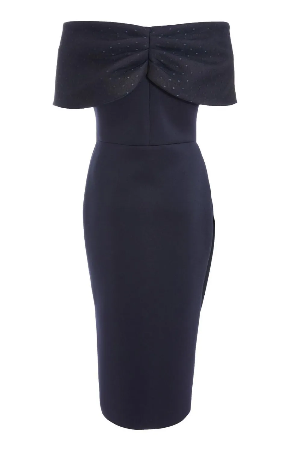 Quiz Christening Guest|Wedding Guest Dresses>Navy Bardot Ruched Midi Dress
