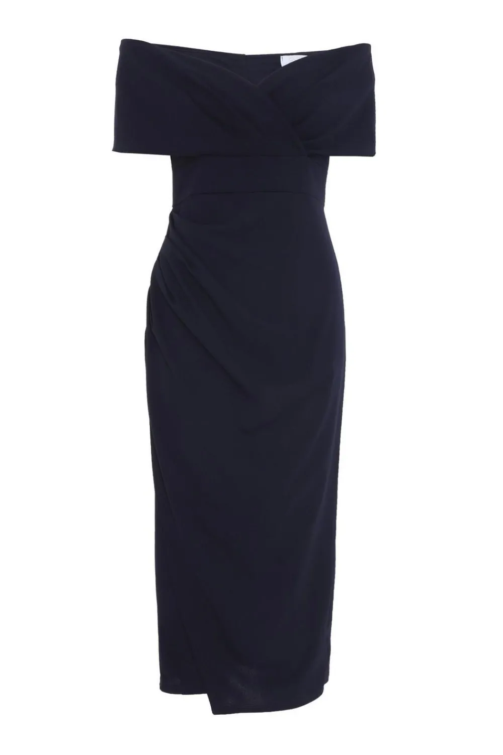 Quiz Wrap Dresses|Wedding Guest Dresses>Navy Bardot Ruched Wrap Midi Dress