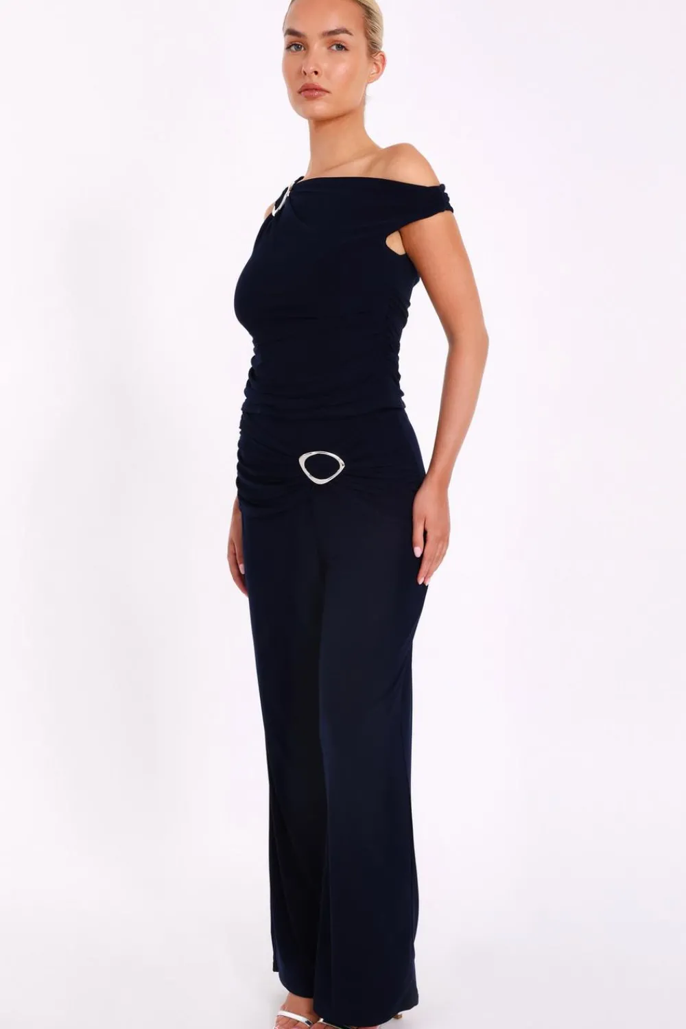 Quiz Trousers|Summer Clothes>Navy Buckle Detail Trousers