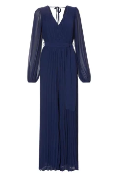 Quiz Occasion Jumpsuits|Evening Jumpsuits>Navy Chiffon Pleated Jumpsuit