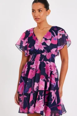 Quiz Day At The Races|Christening Guest>Navy Chiffon Tiered Mini Dress