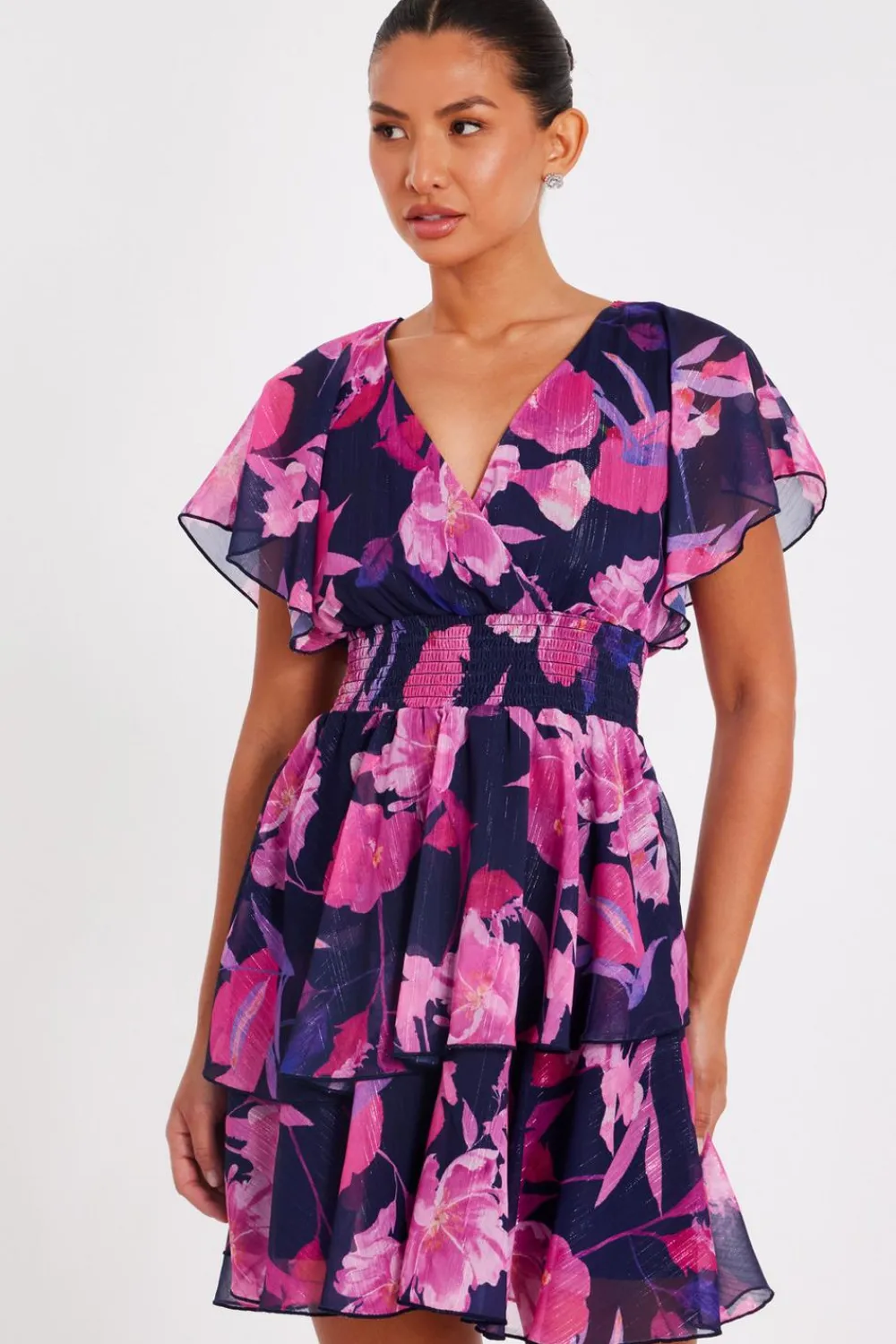 Quiz Day At The Races|Christening Guest>Navy Chiffon Tiered Mini Dress