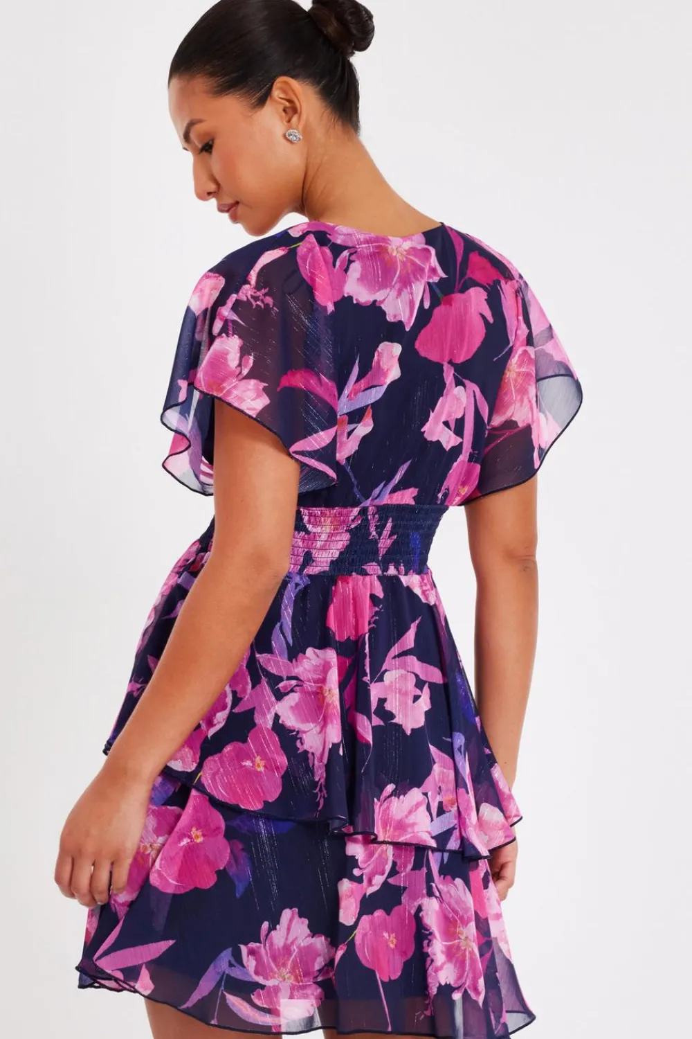 Quiz Day At The Races|Christening Guest>Navy Chiffon Tiered Mini Dress