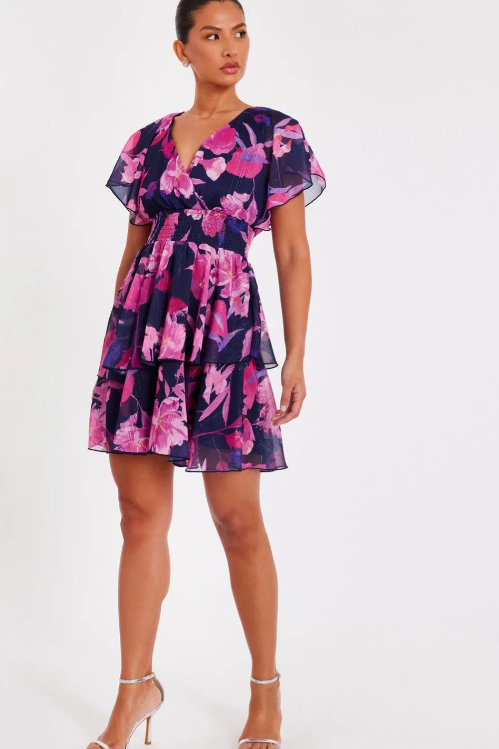 Quiz Day At The Races|Christening Guest>Navy Chiffon Tiered Mini Dress