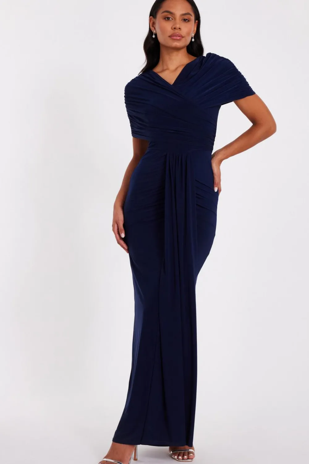 Quiz Evening Dresses|Day At The Races>Navy Cross Front Ruched Maxi Dress