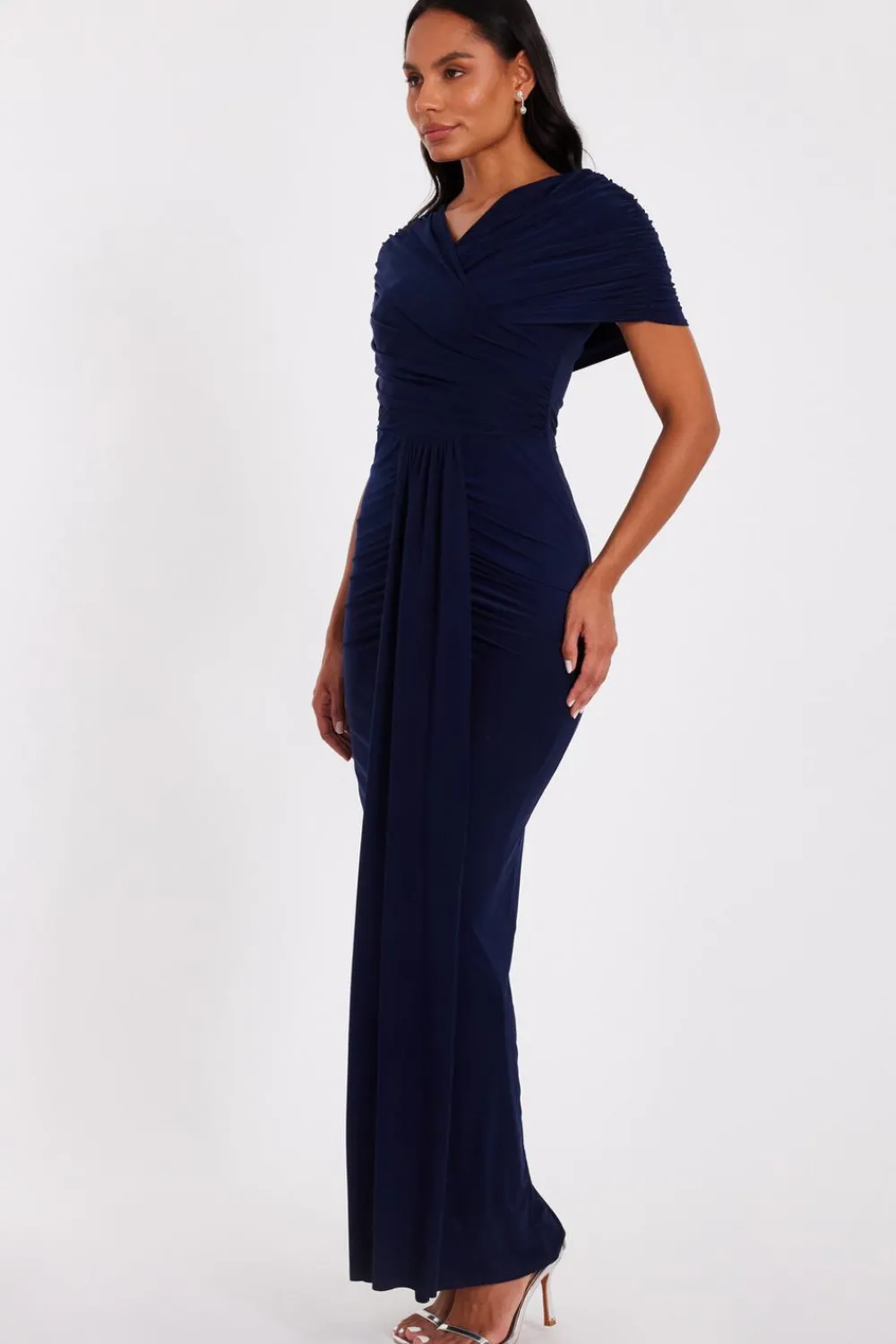 Quiz Evening Dresses|Day At The Races>Navy Cross Front Ruched Maxi Dress