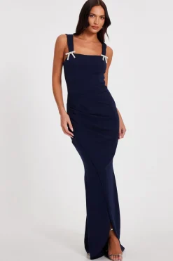 Quiz Prom Dresses|Evening Dresses>Navy Diamante Bow Maxi Dress