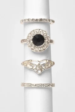 Quiz Wedding Accessories|Jewellery>Navy Diamante Floral Ring Set
