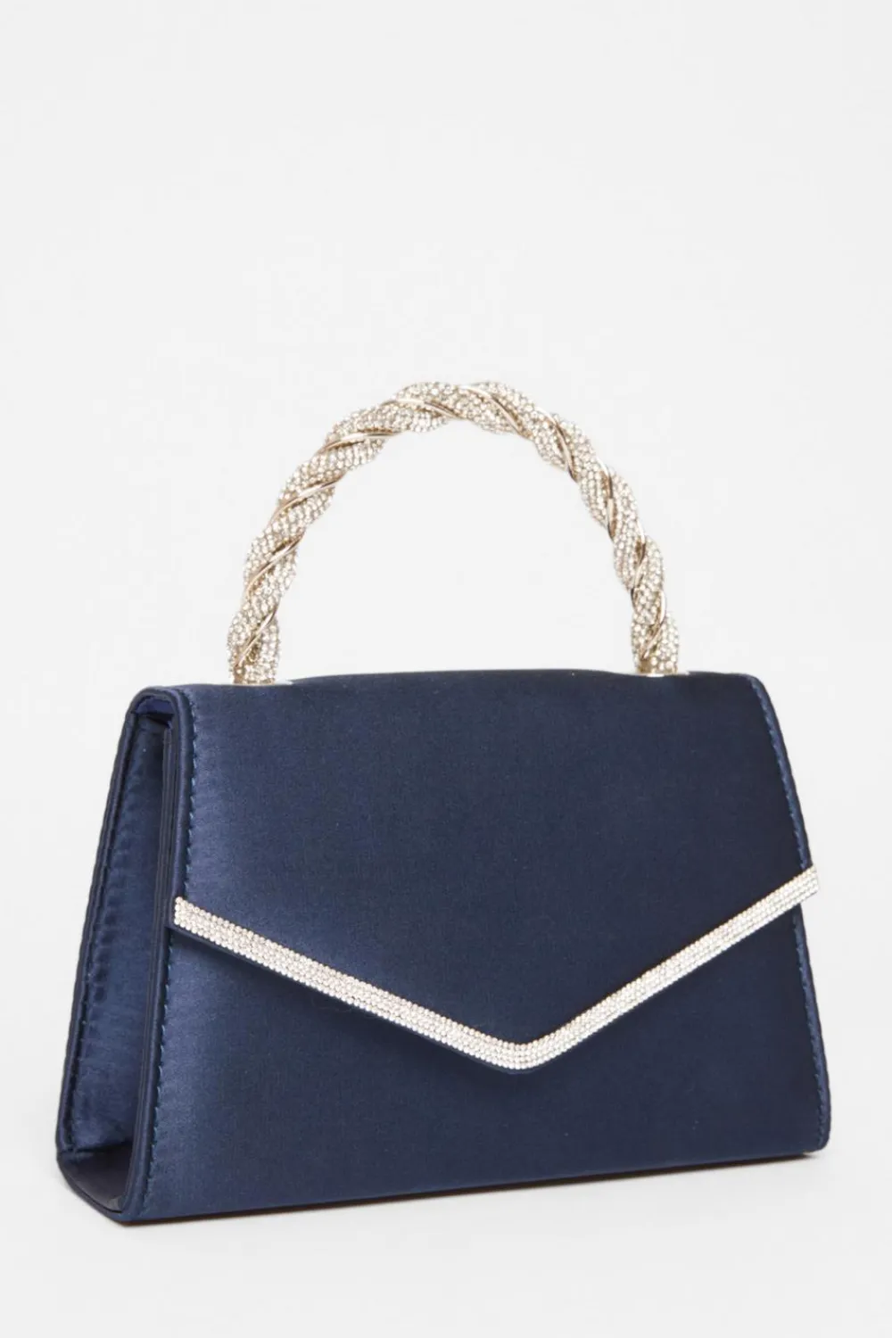 Quiz Bags|Shoe & Bag Sets>Navy Diamante Twisted Top Handle Bag