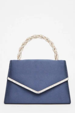 Quiz Bags|Shoe & Bag Sets>Navy Diamante Twisted Top Handle Bag