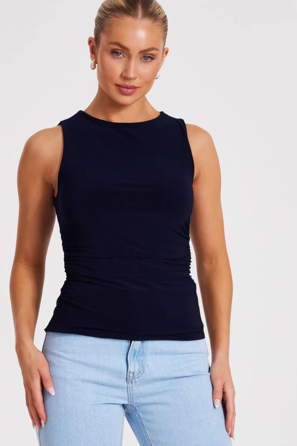 Quiz Day Tops|Going Out Tops>Navy Drape Back Top