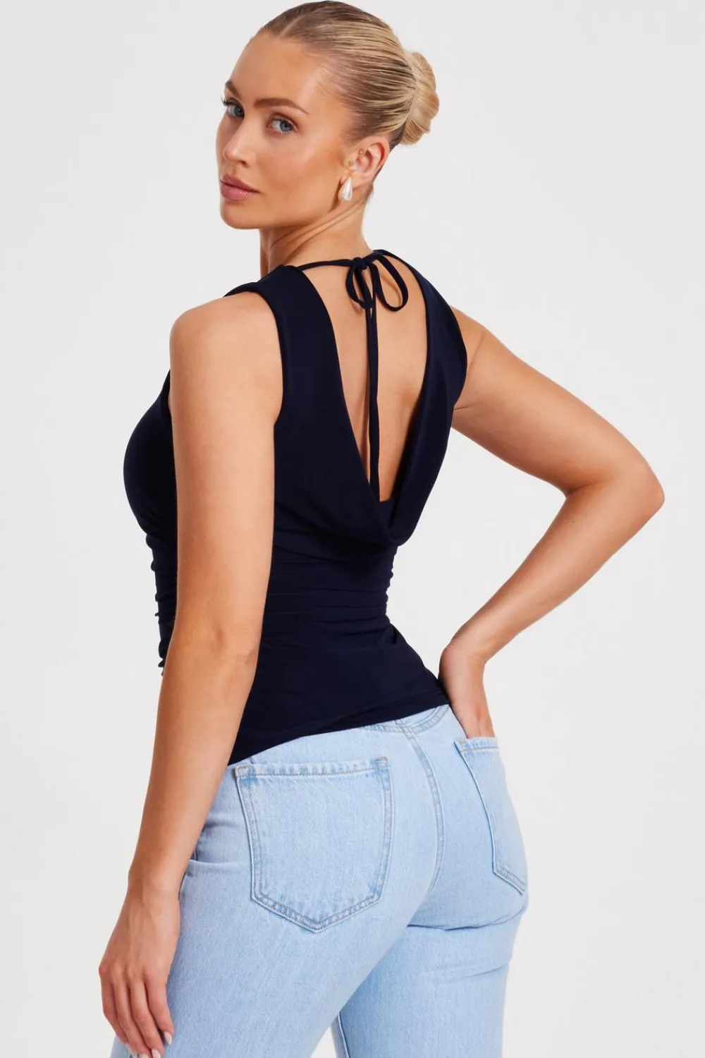 Quiz Day Tops|Going Out Tops>Navy Drape Back Top
