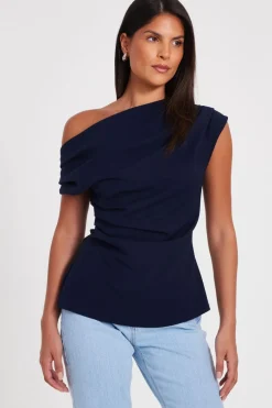 Quiz Going Out Tops|Going Out>Navy Drape Neck Top