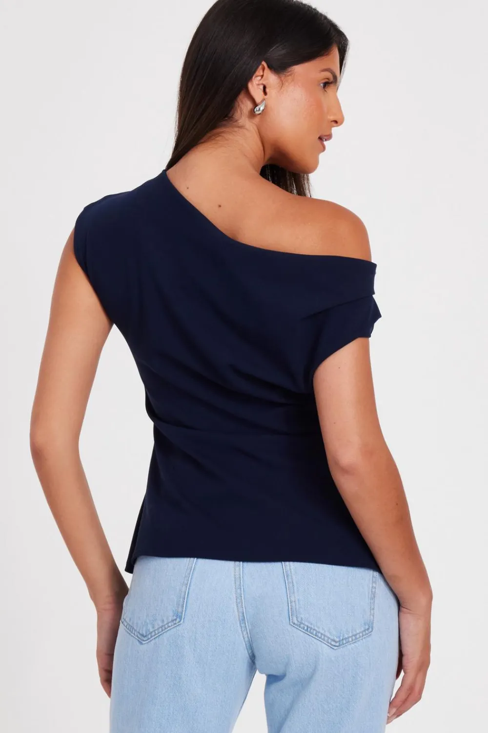 Quiz Going Out Tops|Going Out>Navy Drape Neck Top