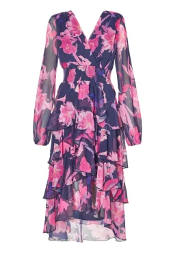 Quiz Day At The Races|Christening Guest>Navy Floral Dip Hem Midaxi Dress