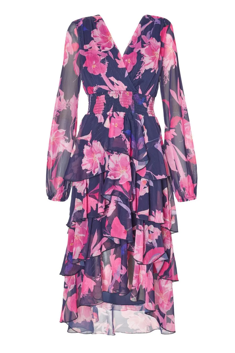 Quiz Day At The Races|Christening Guest>Navy Floral Dip Hem Midaxi Dress