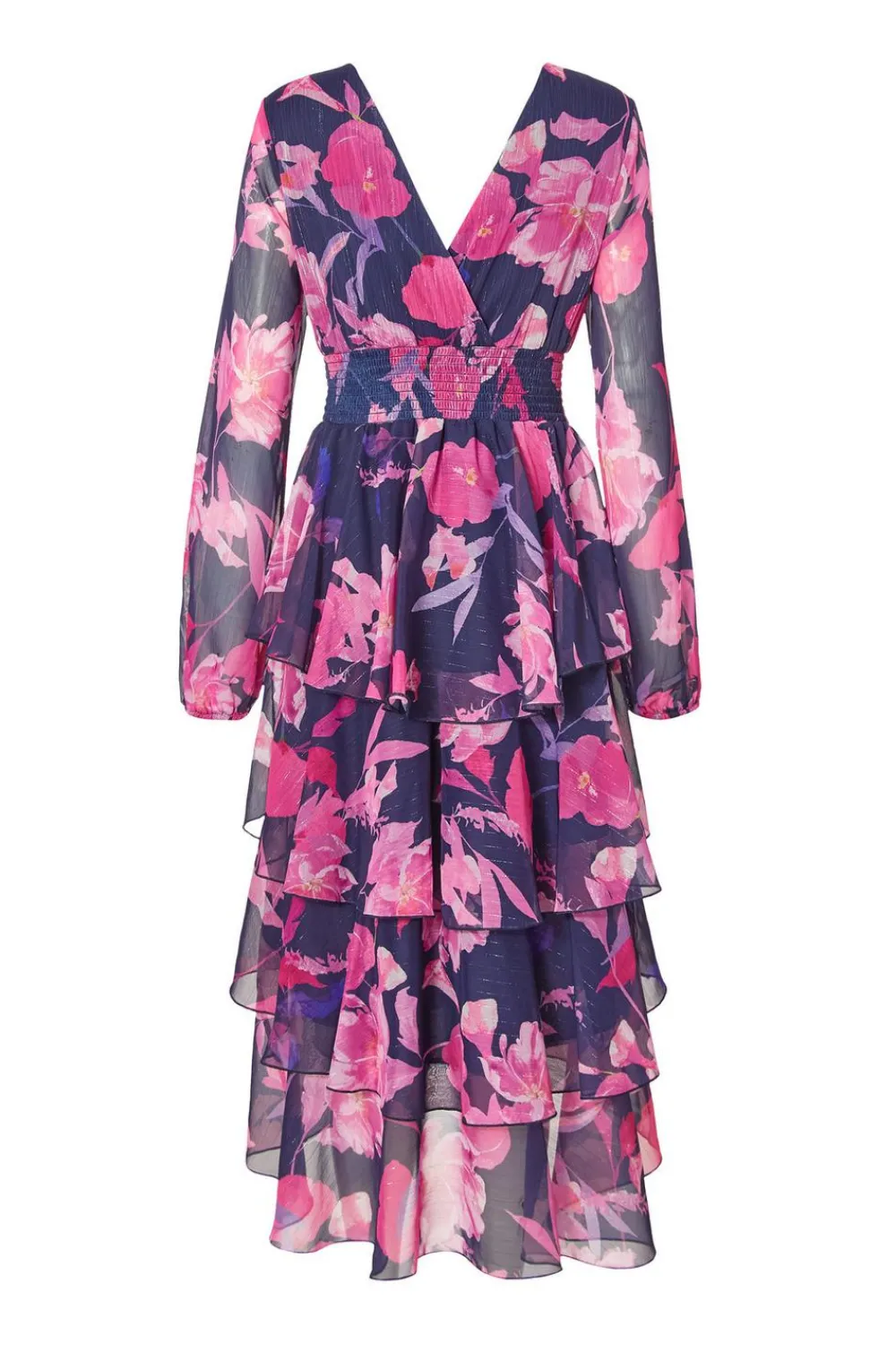 Quiz Day At The Races|Christening Guest>Navy Floral Dip Hem Midaxi Dress