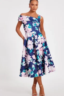 Quiz Day At The Races|Christening Guest>Navy Floral Print Skater Dress