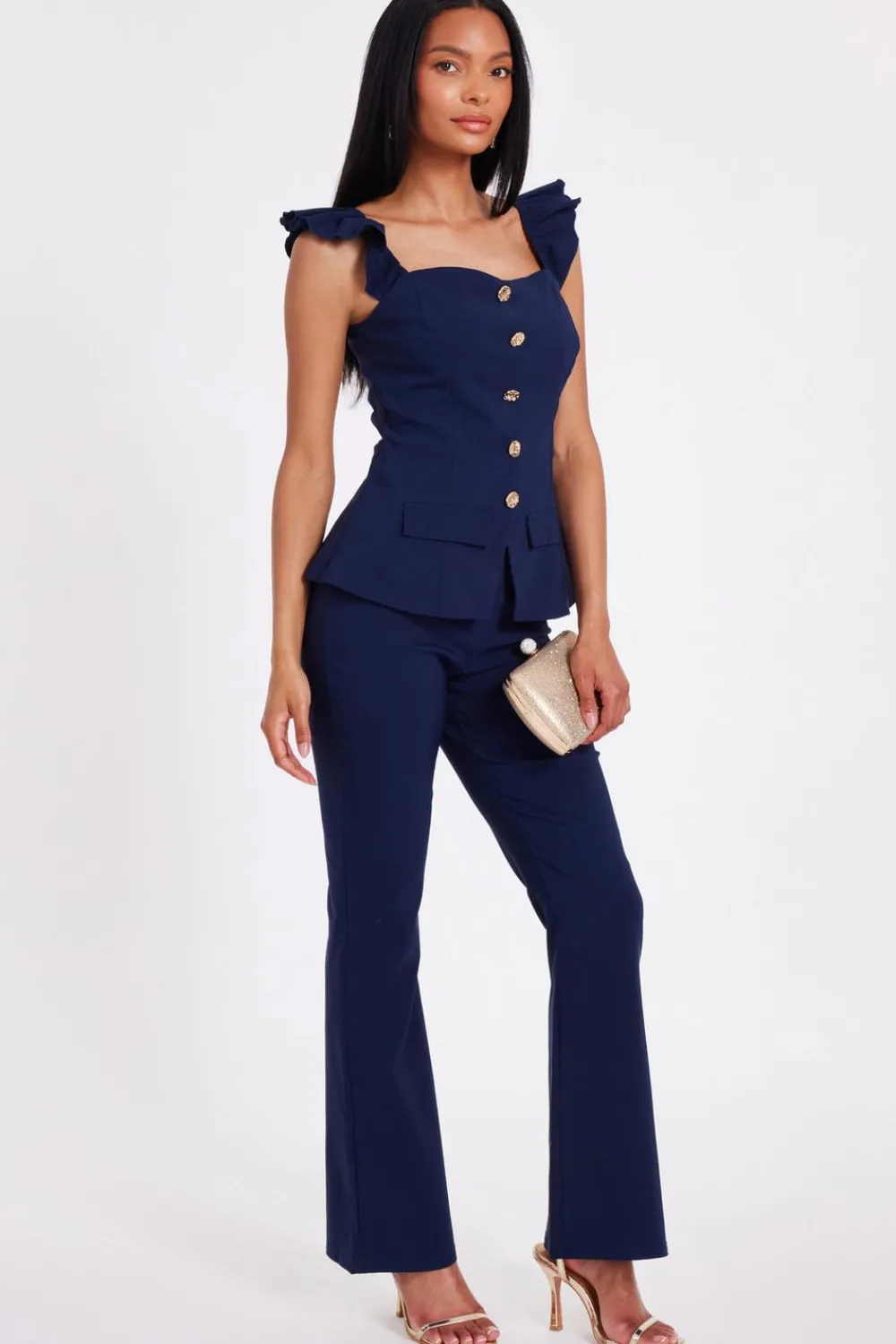 Quiz Occasion Jumpsuits|Going Out Jumpsuits>Frill Sleeve Jumpsuit