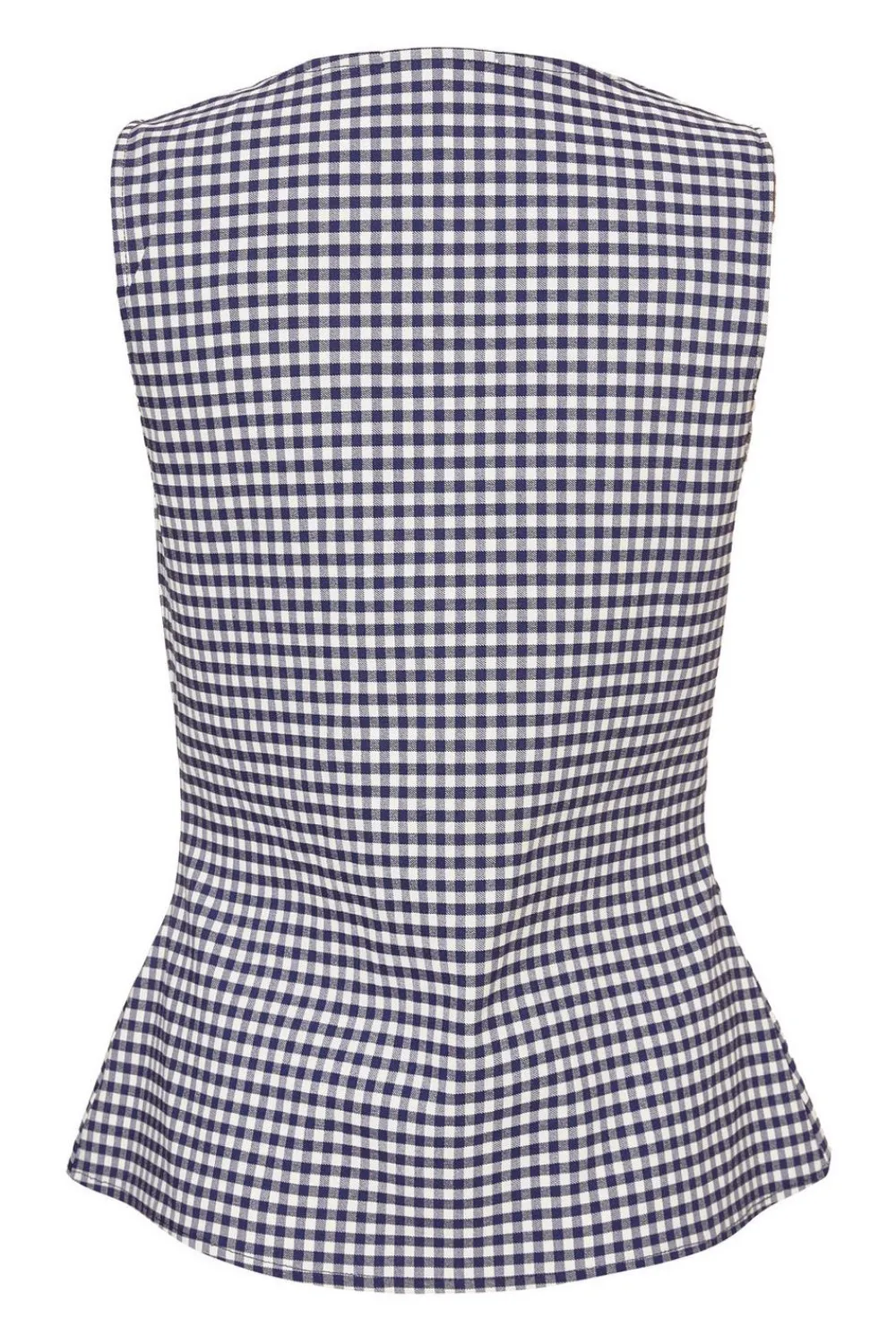 Quiz Waistcoat|Summer Tops>Navy Gingham Button Front Waistcoat