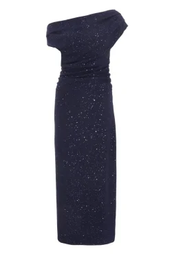 Quiz Evening Dresses|Wedding Guest Dresses>Navy Glitter Asymmetric Midaxi Dress