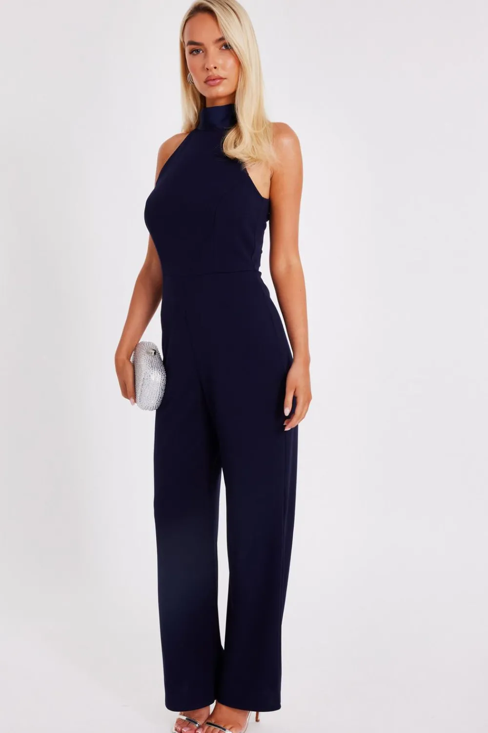 Quiz Occasion Jumpsuits|Evening Jumpsuits>Navy Halter Neck Jumpsuit