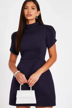 Quiz Day At The Races|Christening Guest>Navy High Neck Mini Dress