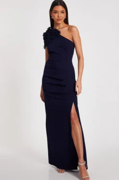Quiz Prom Dresses|Prom & Ball>Navy One Shoulder Ruffle Maxi Dress