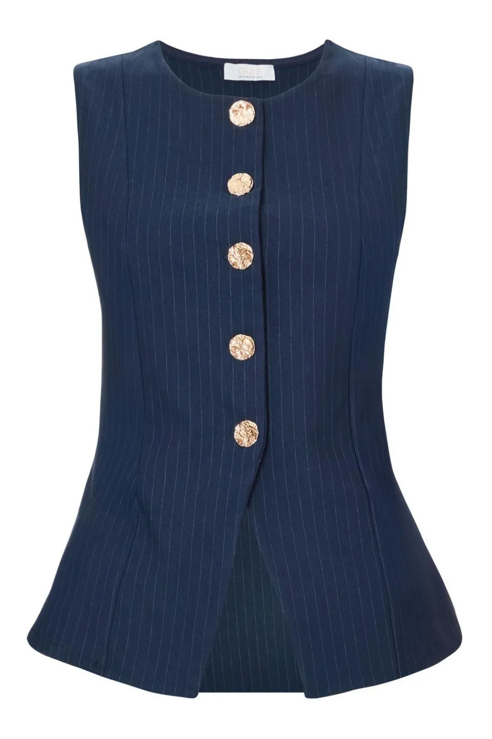 Quiz Waistcoat|Summer Tops>Navy Pinstripe Button Front Waistcoat