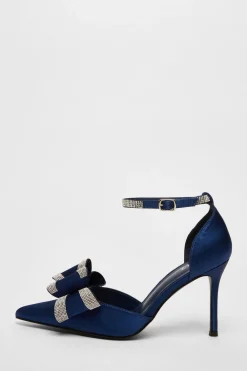 Quiz Shoe & Bag Sets|Occasion Shoes>Satin Diamante Bow Court Heels
