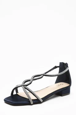Quiz Sandals|Holiday Shoes>Satin Diamante T-Strap Flat Sandals
