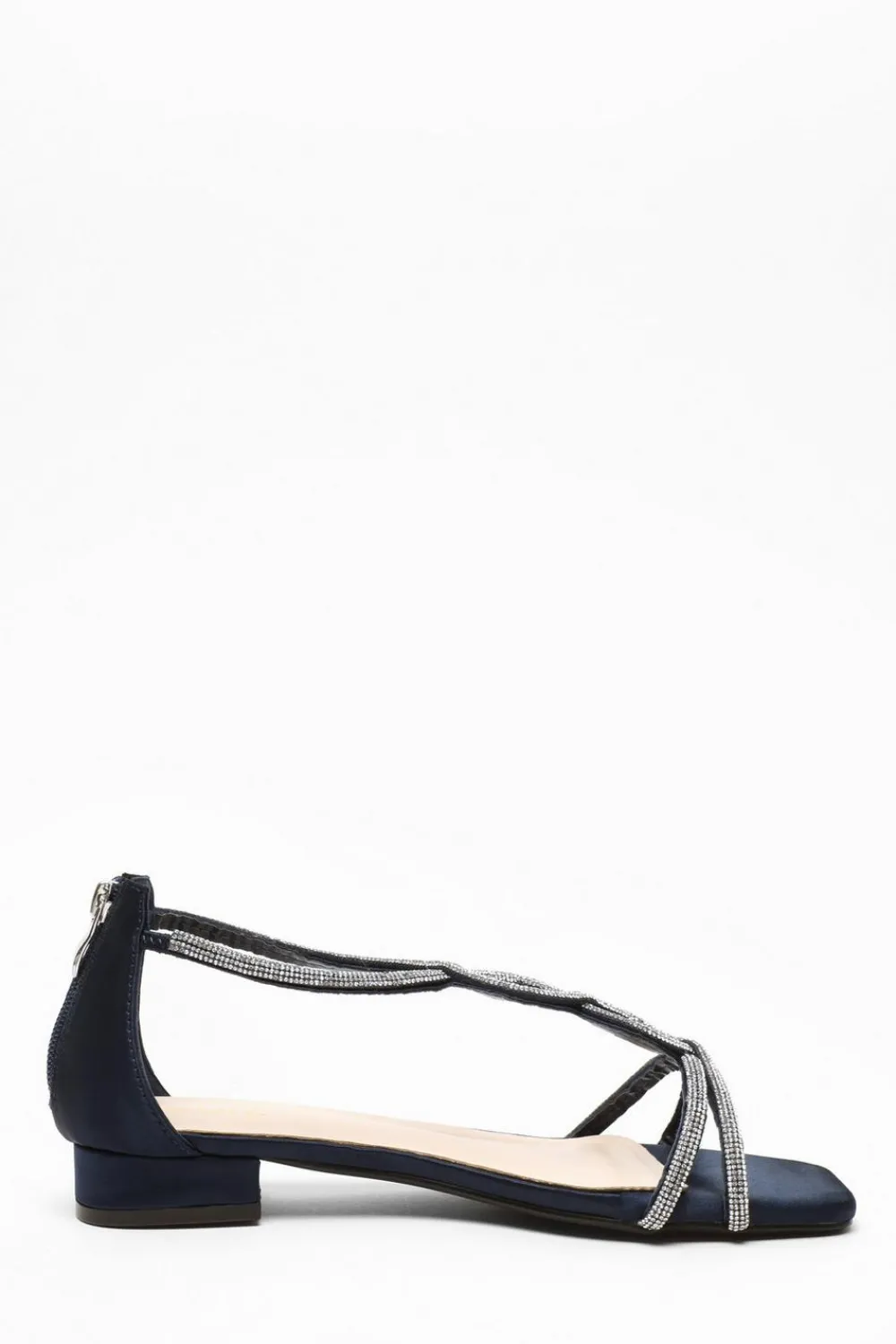 Quiz Sandals|Holiday Shoes>Satin Diamante T-Strap Flat Sandals