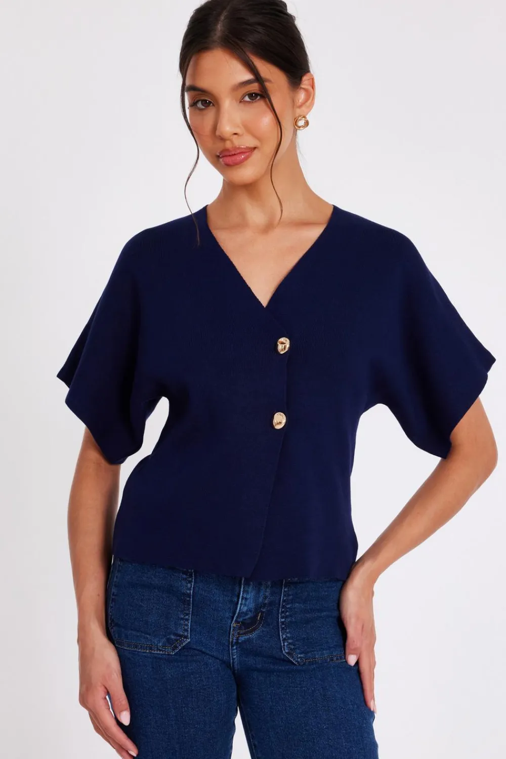 Quiz Day Tops|Tops>Short Sleeve Knit Cardigan