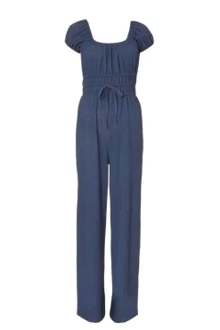 Quiz Summer Jumpsuits|Summer Clothes>Navy Textured Puff Sleeve Jumpsuit