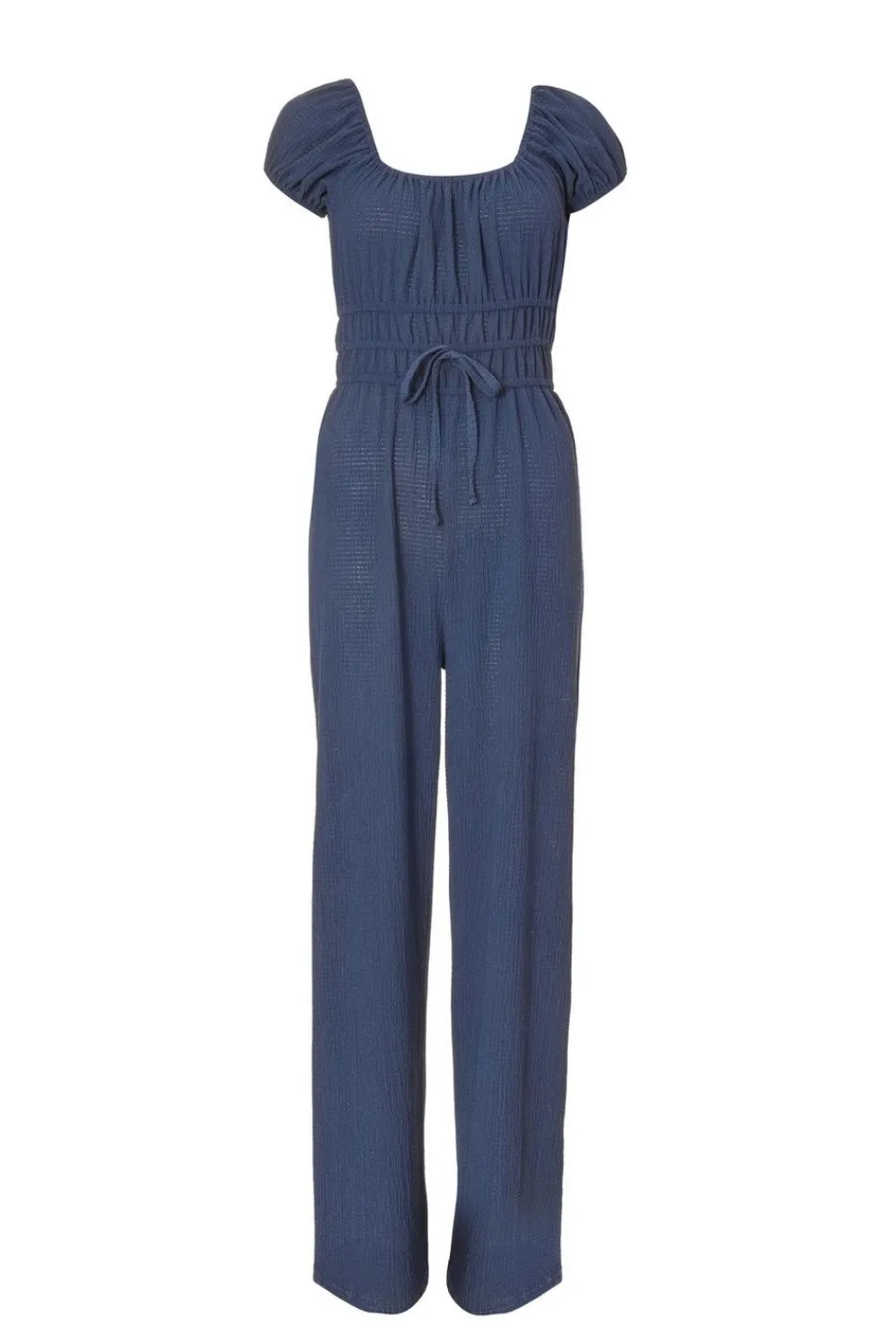 Quiz Summer Jumpsuits|Summer Clothes>Navy Textured Puff Sleeve Jumpsuit