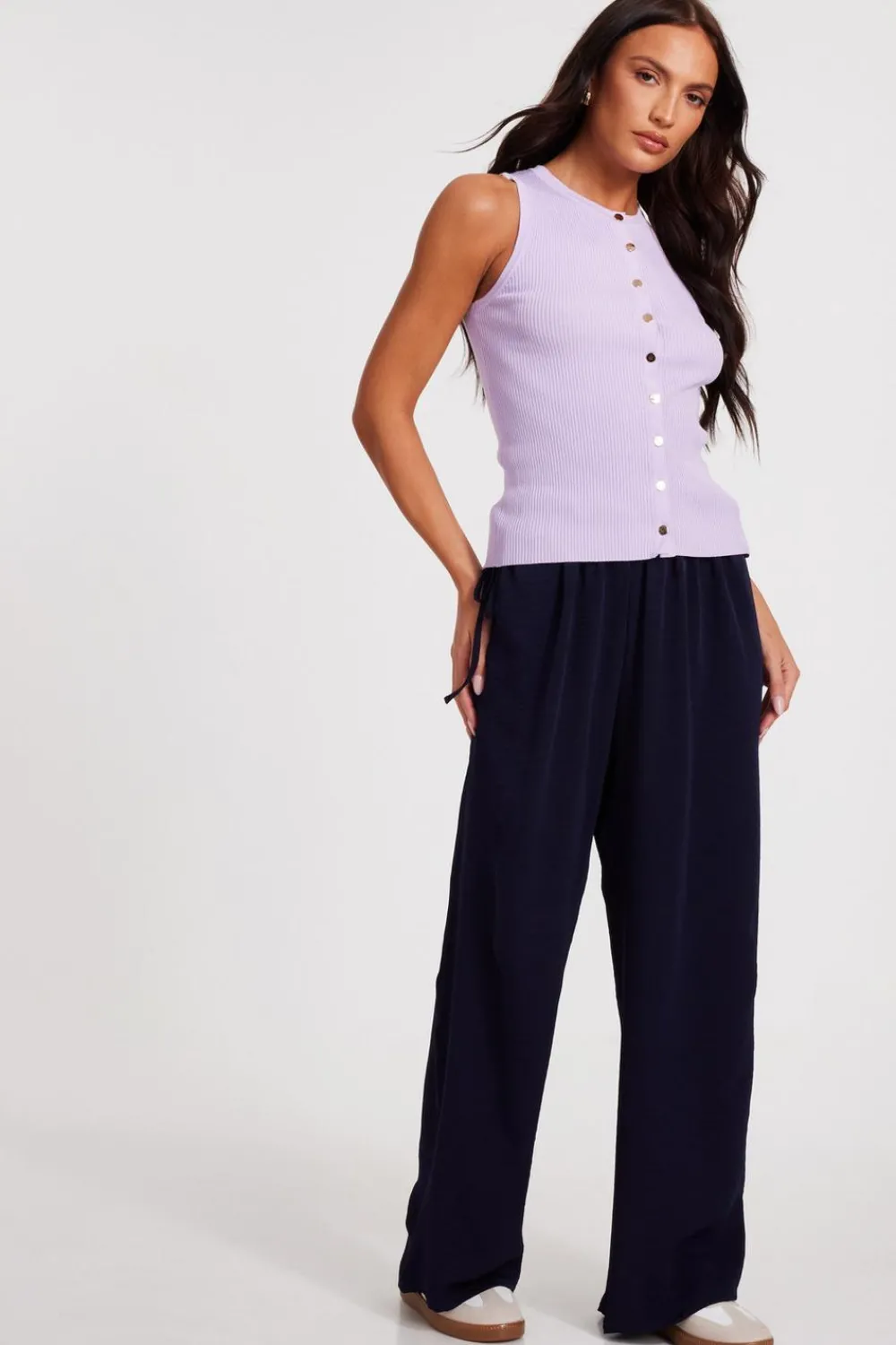 Quiz Workwear|Trousers>Tie Waist Palazzo Trousers