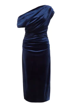 Quiz Evening Dresses|Occasion Dresses>Navy Velvet One Shoulder Midaxi Dress