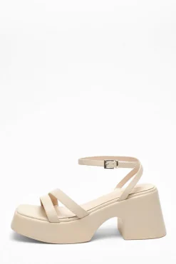 Quiz Sandals|Platforms>Nude Chunky Faux Leather Platform Sandals