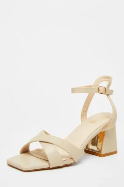 Quiz Heels>Nude Cross Strap Heeled Sandal